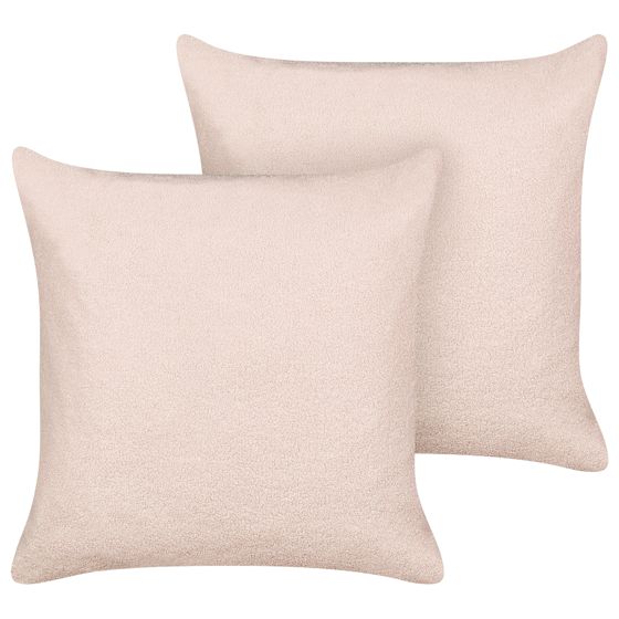Set med 2 prydnadskuddar LEUZEA 60 x 60 cm Bouclé Pastellrosa Monokromt
