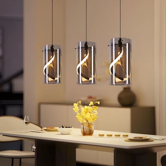 NETTLIFE LED-pendellampa rökgrå vintage 8W varmvit 3000K glaspendellampa 3 ljuskällor