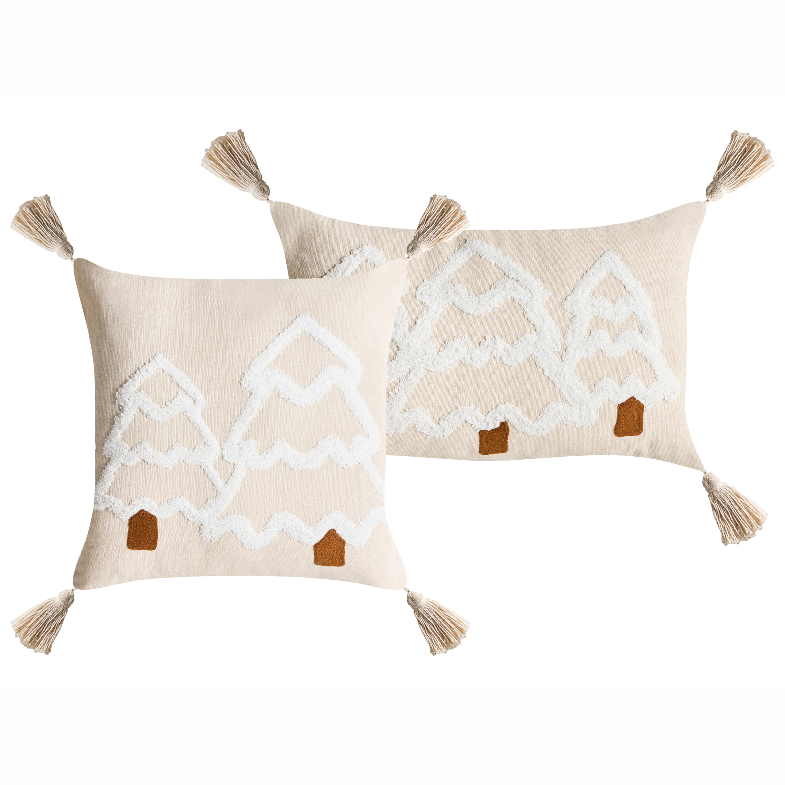 Set med 2 prydnadskuddar INTSIA 30 x 50 cm 45 x 45 cm Bomull Ljusbeige Julmotiv