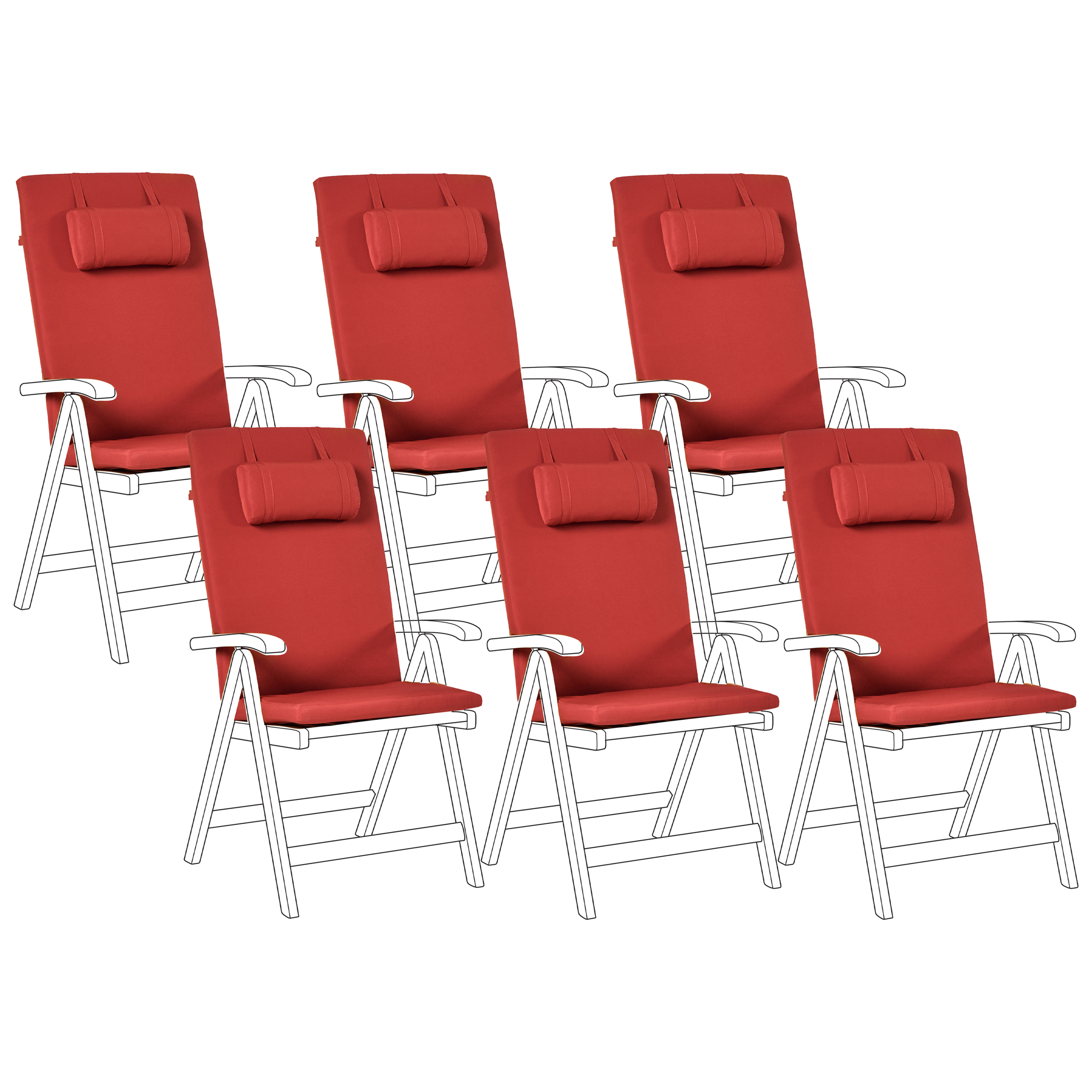 Set med 6 rygg-/sittdynor JAVA/AMANTEA PREMIUM 50 x 71 cm Röd