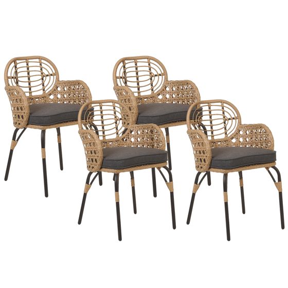 Set med 4 stolar med dynor PRATELLO Konstrotting Naturlig