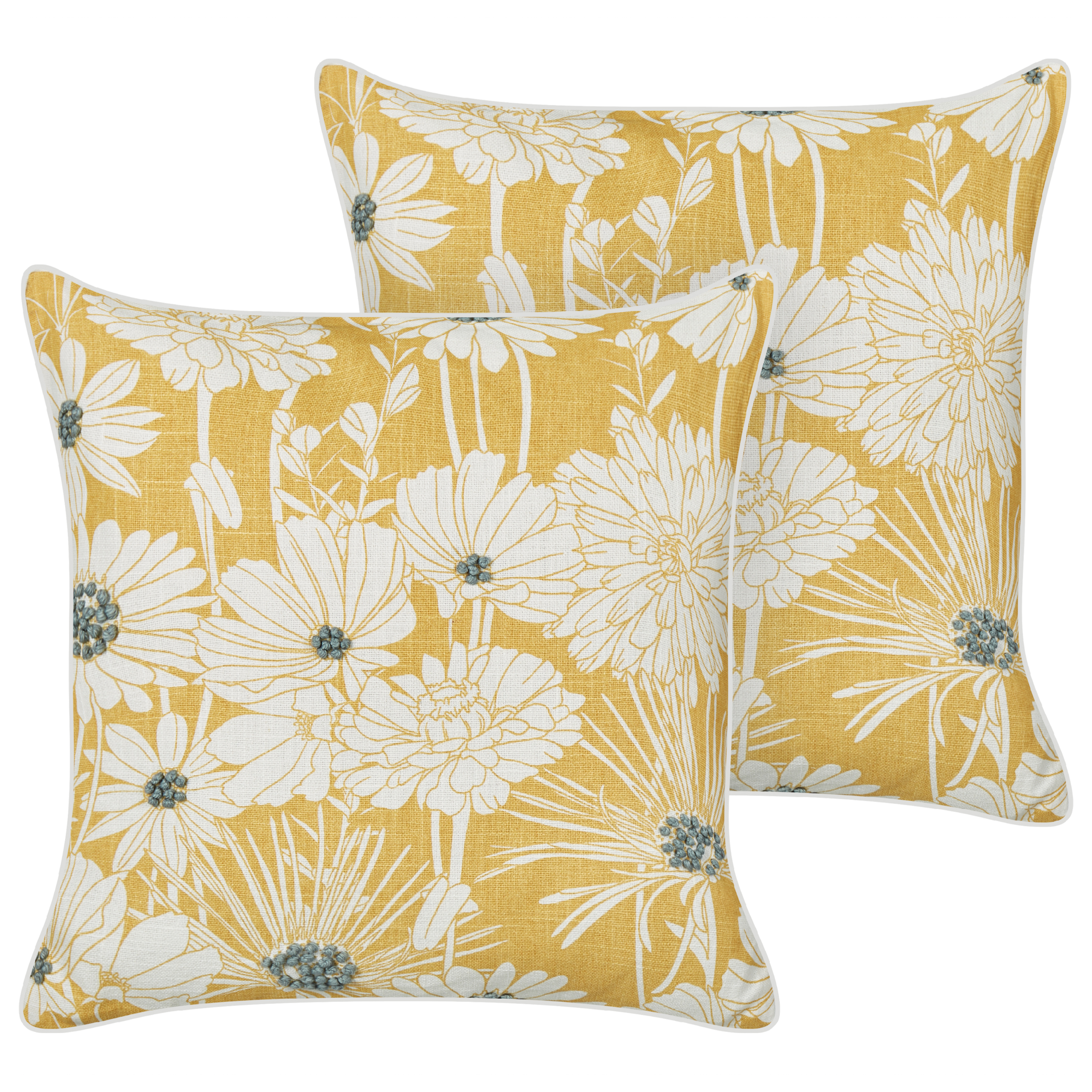 Set med 2 prydnadskuddar SCIRPUS 45 x 45 cm Bomull Gul Blommigt tryck