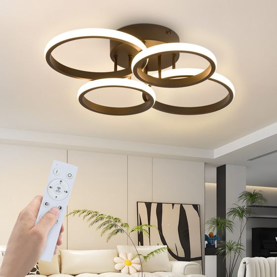 NETTLIFE LED-taklampa, 4 ringar, dimbar svart, 48W, LED-taklampa, vardagsrumslampa