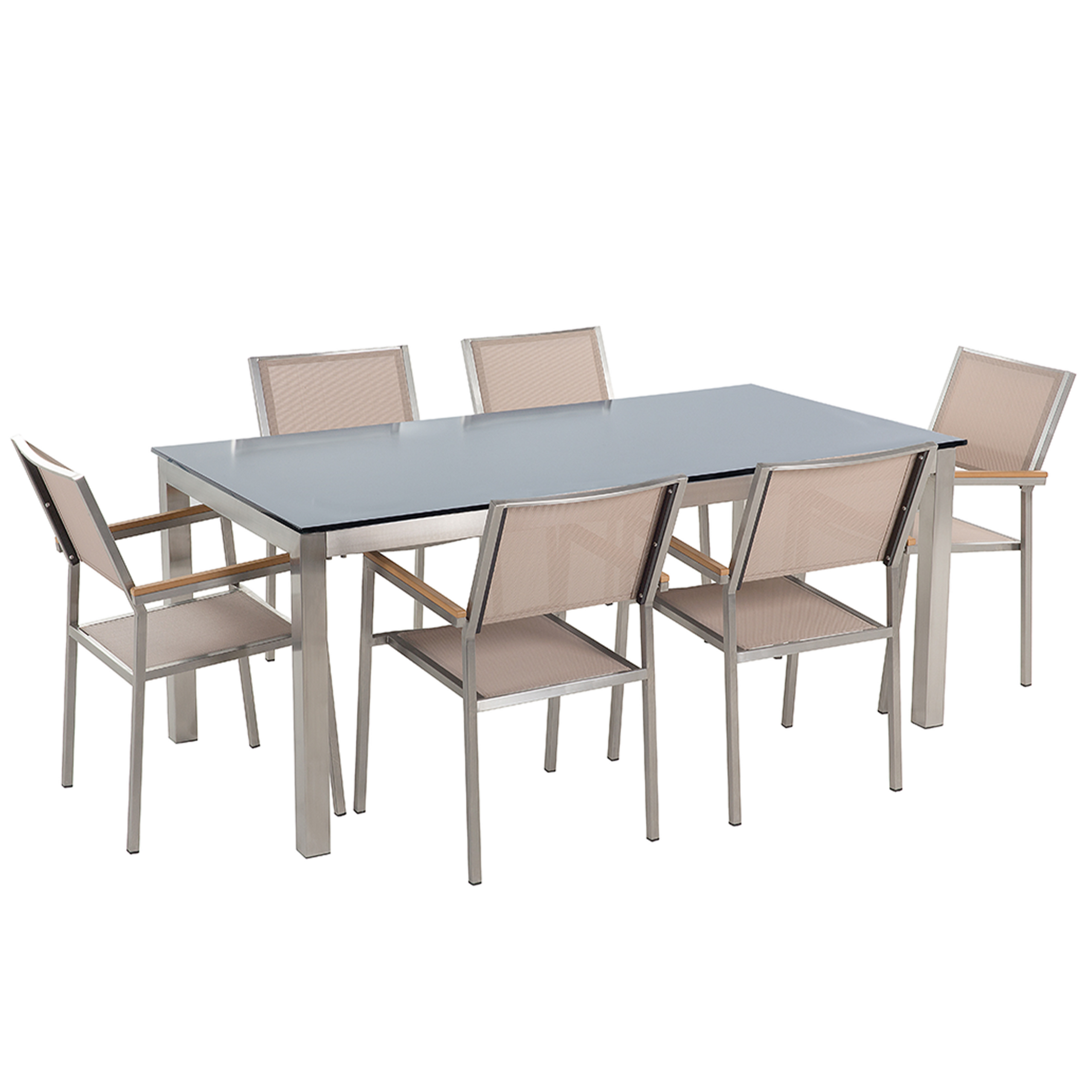 Trädgårdsmatgrupp 6-sits GROSSETO Härdat glas Svart/ Beige
