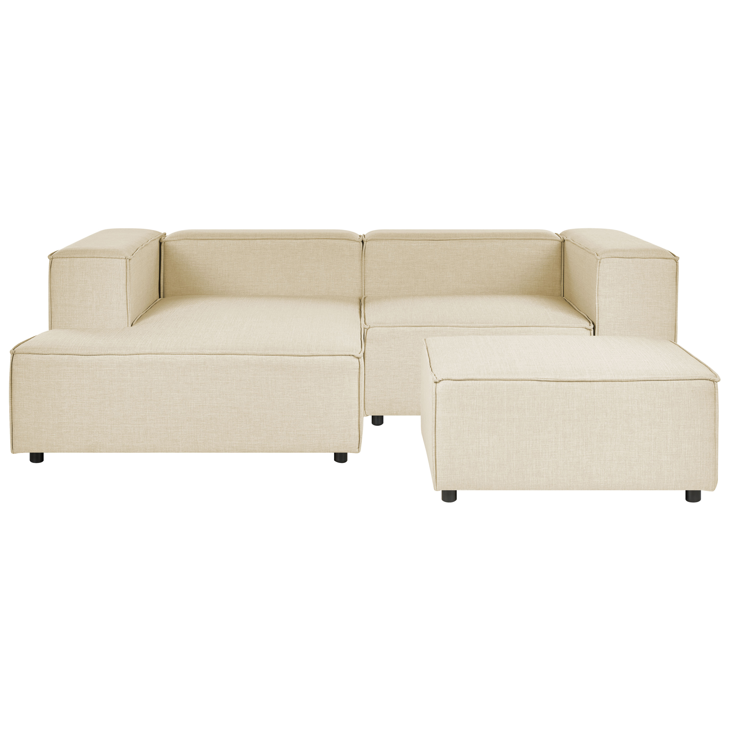 Modulär hörnsoffa 2-sits APRICA med fotpall Konstlinne Beige Högervänd