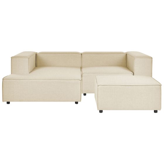 Modulär hörnsoffa 2-sits APRICA med fotpall Konstlinne Beige Högervänd