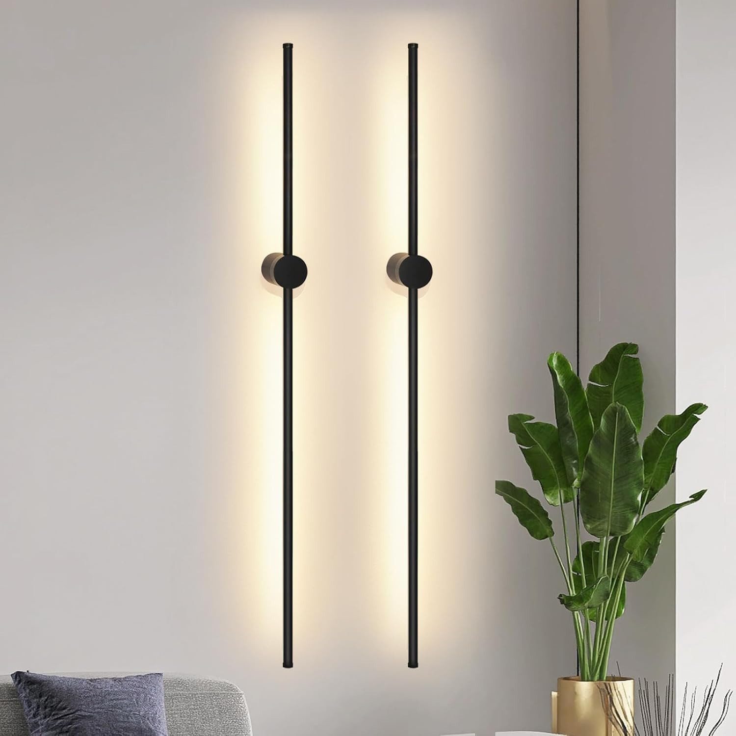 NETTLIFE 2 st 100 cm långa LED-vägglampor för inomhusbruk, svarta, 8 W, minimalistiska, vridbar nattlampa, varmvit, 3000 K