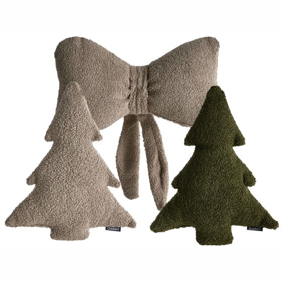 Set med 3 dekorativa kuddar WINTERLAND 30 x 35 cm 45 x 25 cm Bouclé Taupe Julmotiv