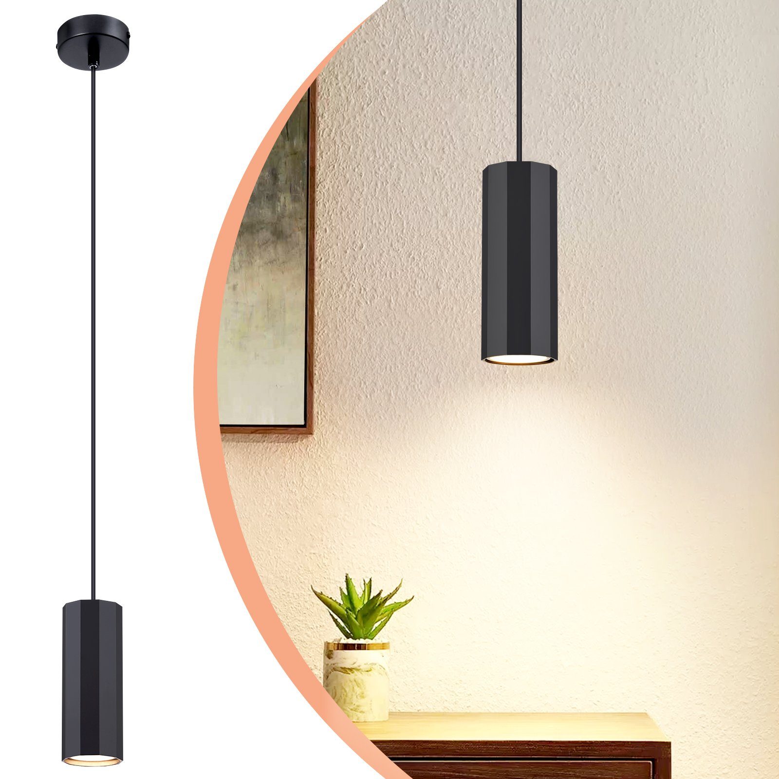 NETTLIFE Svart metallpendellampa, diameter 170 cm, GU10, 1 låga, modern industriell vardagsrumsinredning, matrumsinredning