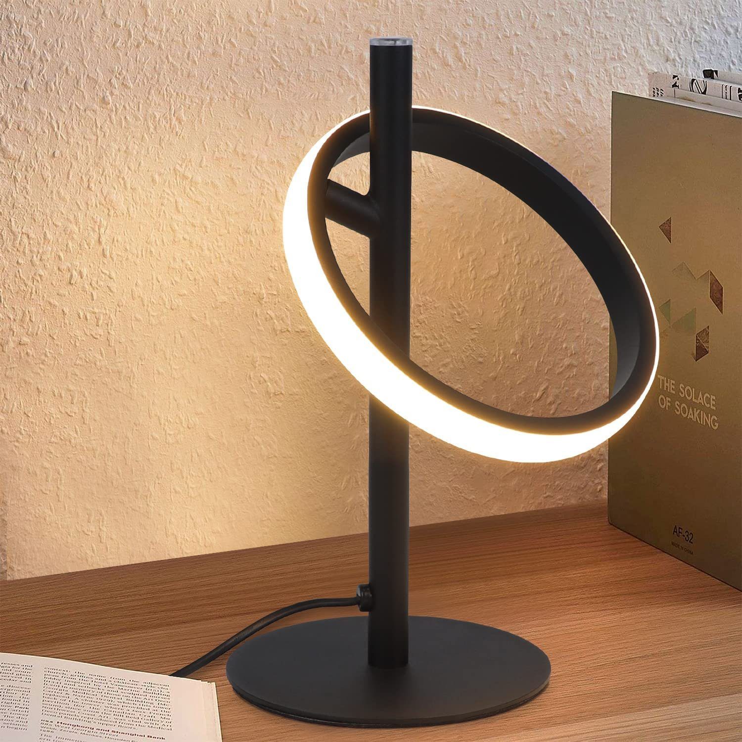 NETTLIFE modern vit, LED - ringformad bordslampa, roterande, sänglampa, avtagbar, med ringar, 13W