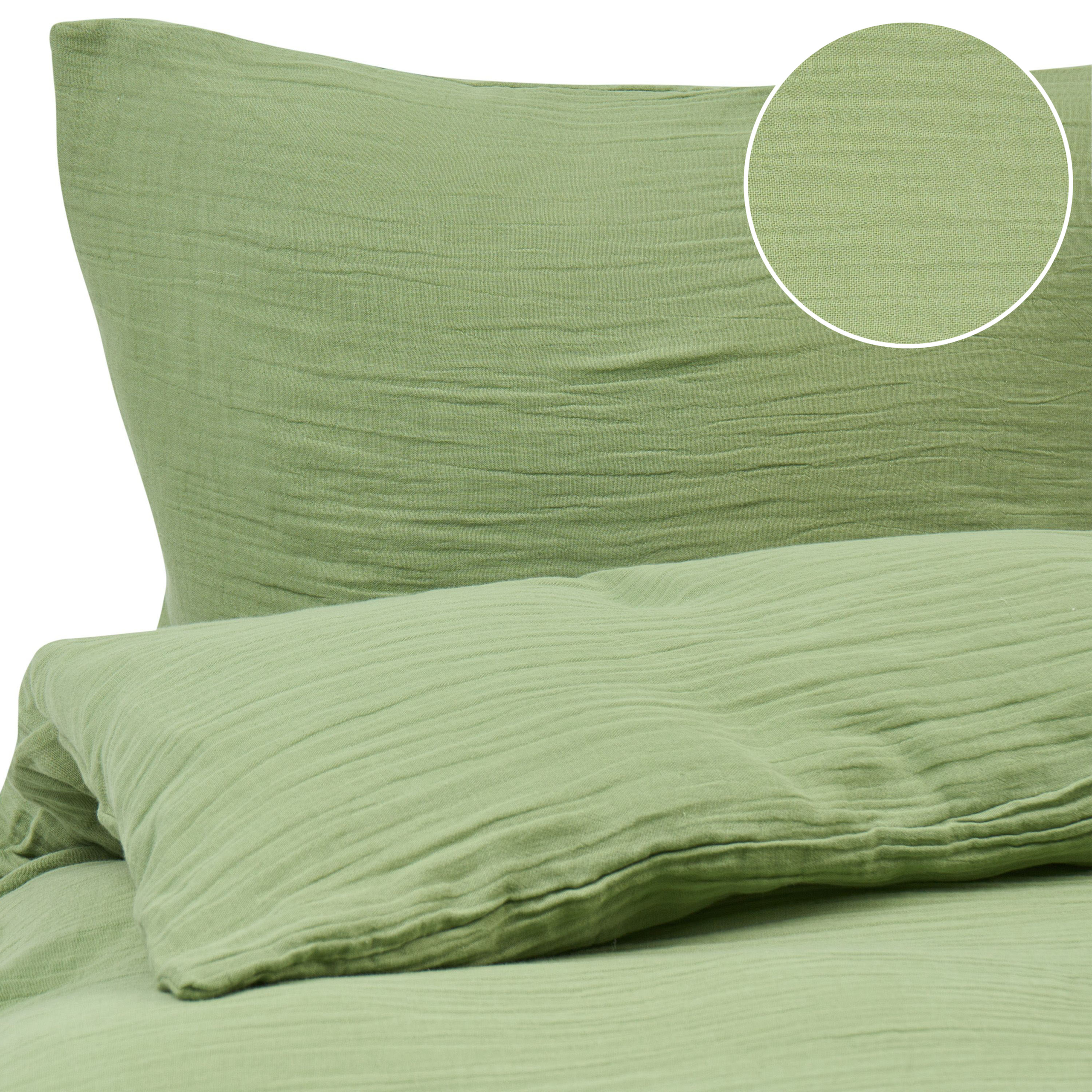Påslakanset SUMNER 200 x 200 cm Bomullsmuslin Grön