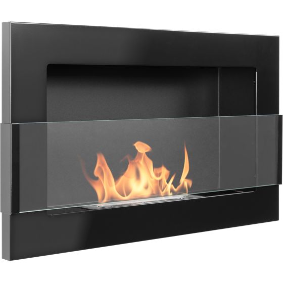 bioetanolkamin väggmonterad 650 × 400 – blank svart