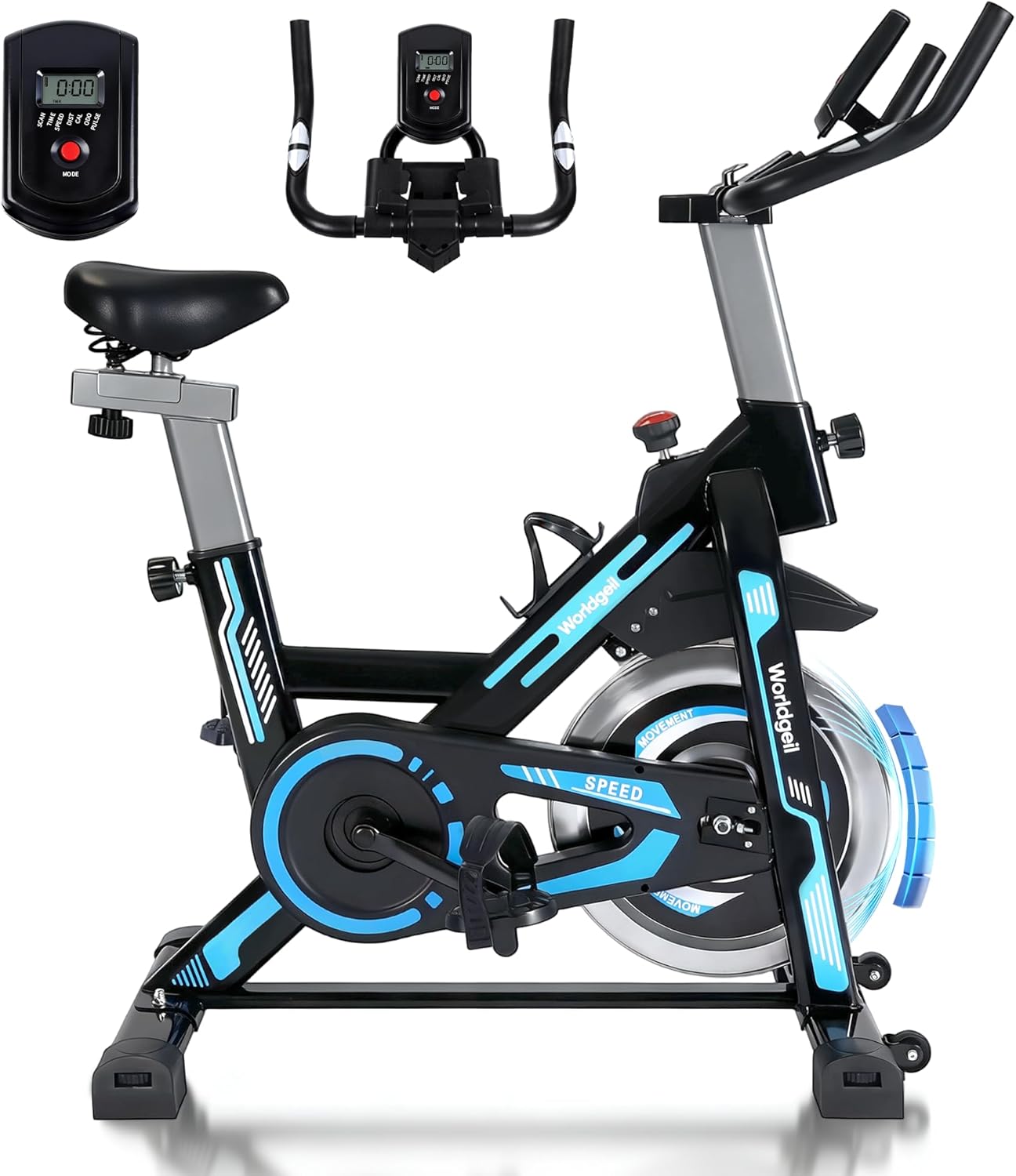 ZMH träningscykel med justerbar motstånd, LCD-skärm och tablettrack