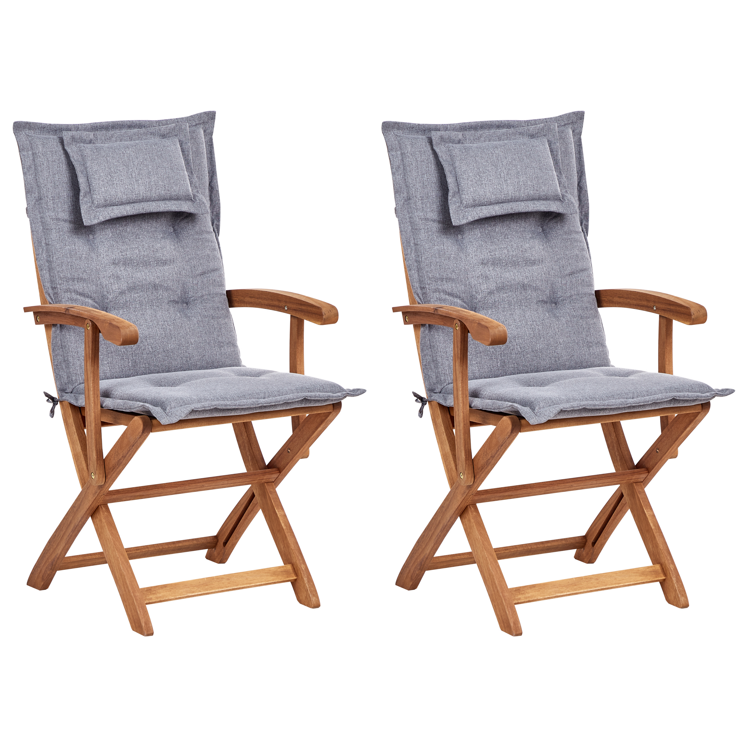 Set med 2 stolar med dynor MAUI II Akaciaträ Grå