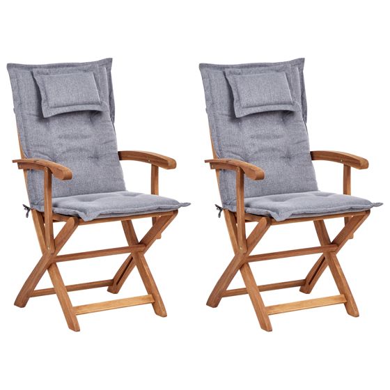 Set med 2 stolar med dynor MAUI II Akaciaträ Grå