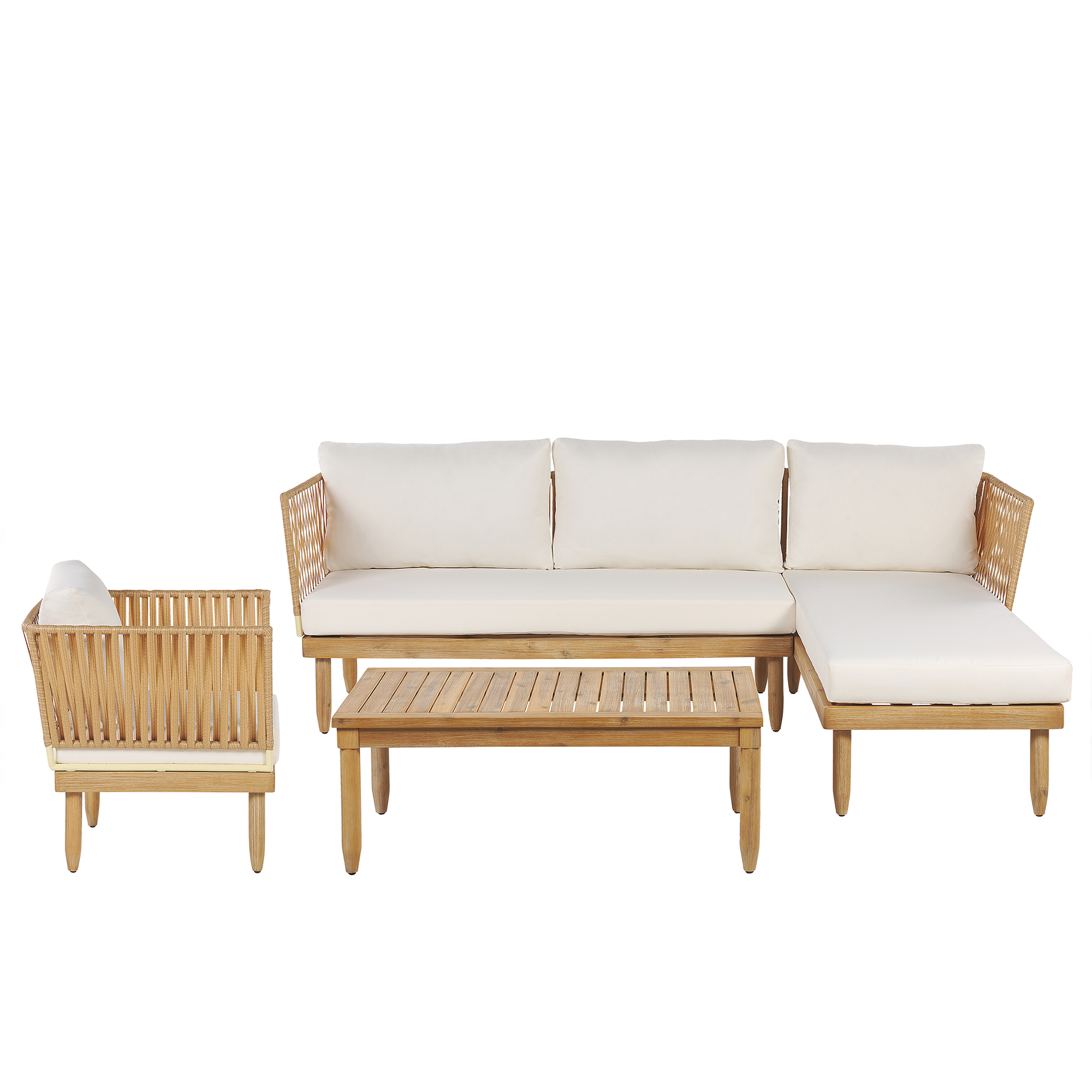 Trädgårdssoffgrupp med bord 4-sits CREMONA Akaciaträ Ljusbrun/ Off-White Vänstervänd