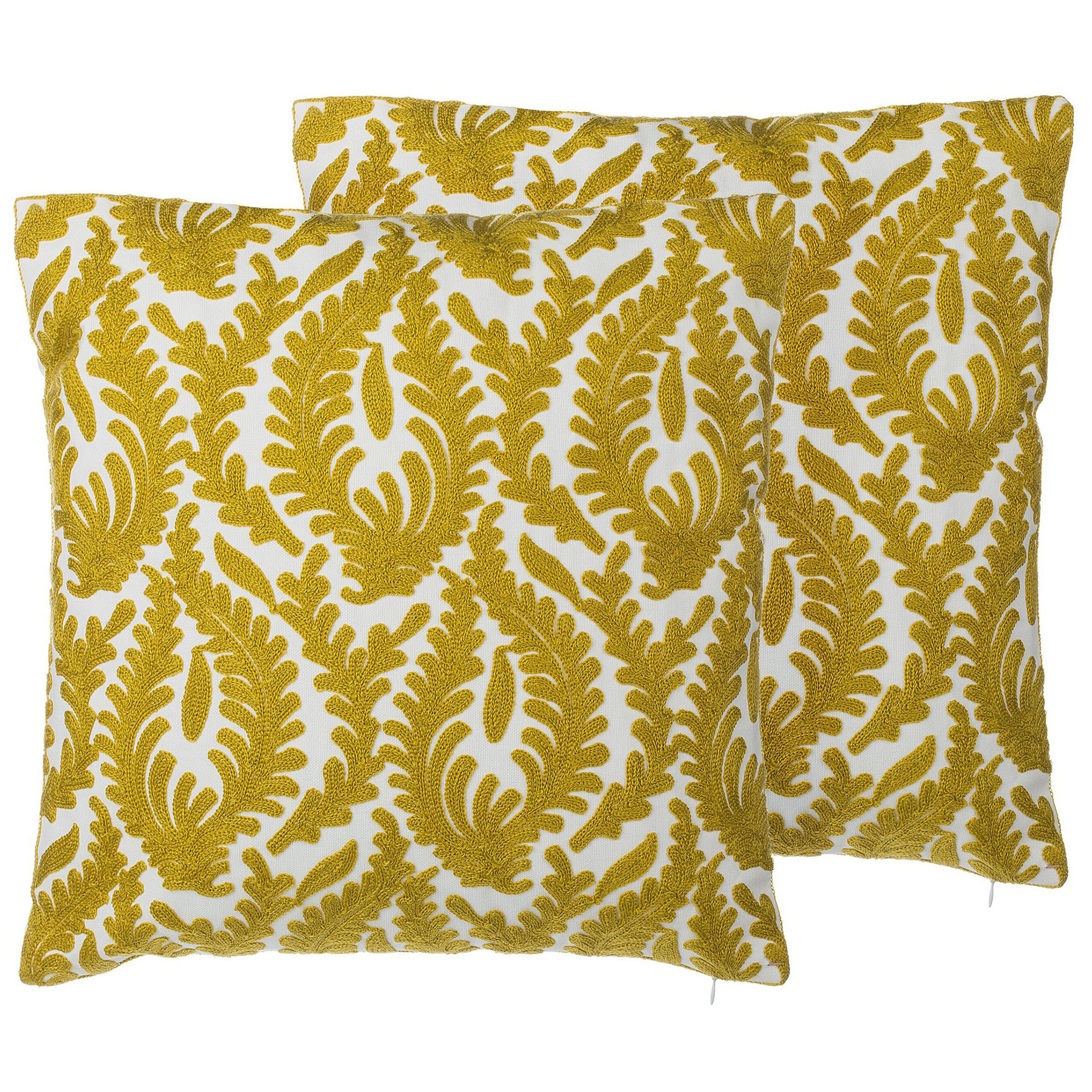 Set med 2 prydnadskuddar PRIMULA 45 x 45 cm Bomull Senapsgul Ikat