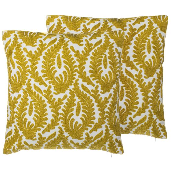 Set med 2 prydnadskuddar PRIMULA 45 x 45 cm Bomull Senapsgul Ikat