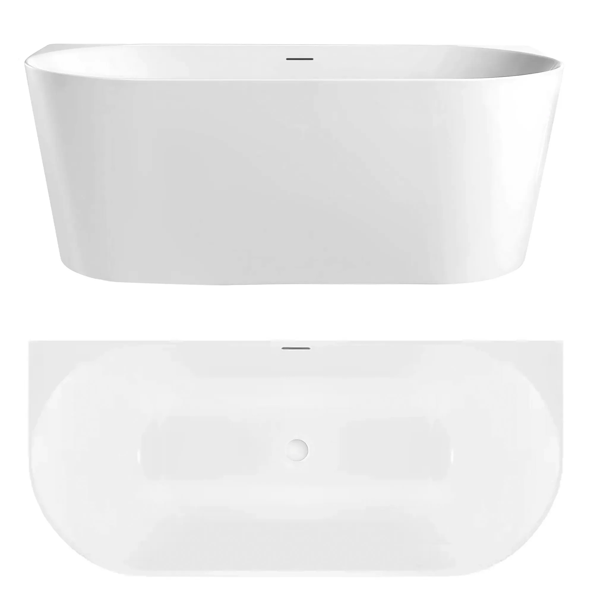 REA Fristående Badkar För Väggplacering Capri slim 170 med svart badkarspropp Vit, 169,5x79,5x58cm