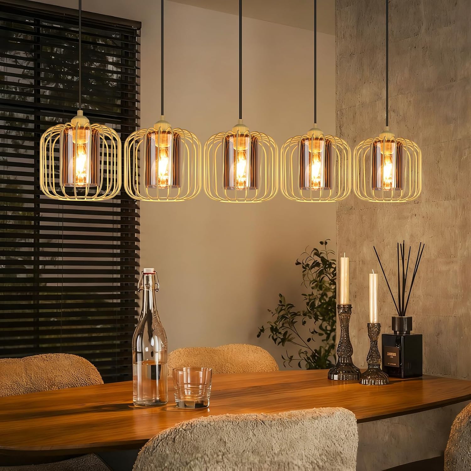NETTLIFE retro-pendellampa, metall, 5 ljuskällor med glasskärmar, E27