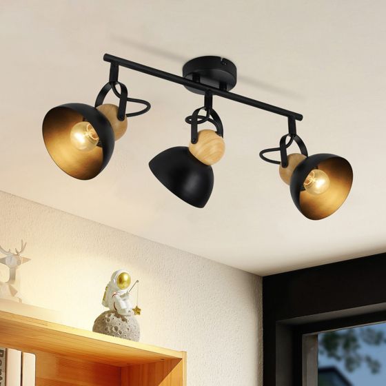 NETTLIFE Vintage svart takspotlight E27 350° justerbar retro industriell metall halllampa 3 lågor