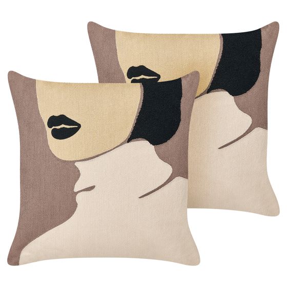Set med 2 prydnadskuddar SILPHIUM 45 x 45 cm Bomull Brun Abstrakt tryck