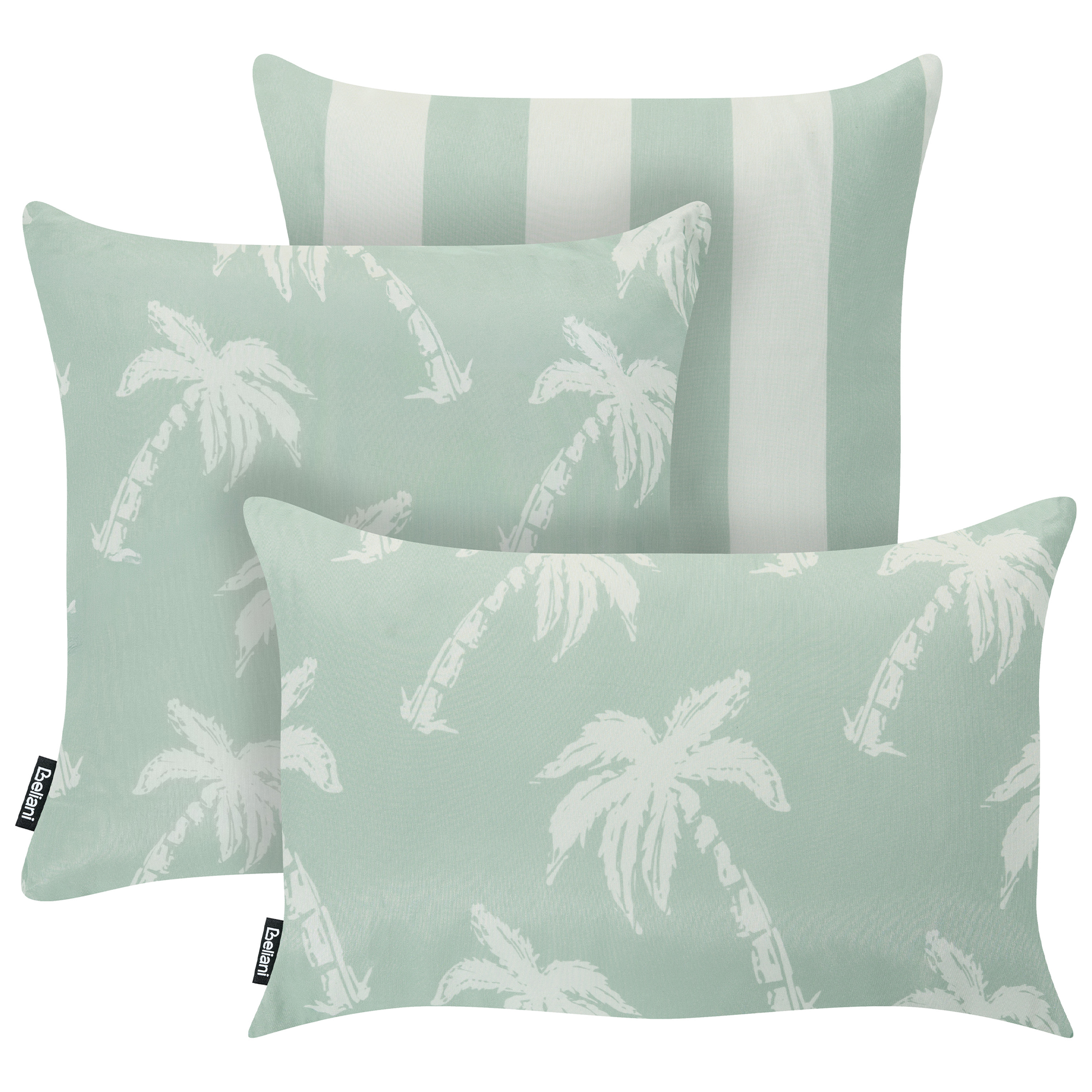 Set med 3 utomhusdynor BONNETIA Växtmotiv 30 x 50 cm 45 x 45 cm Ljusgrön
