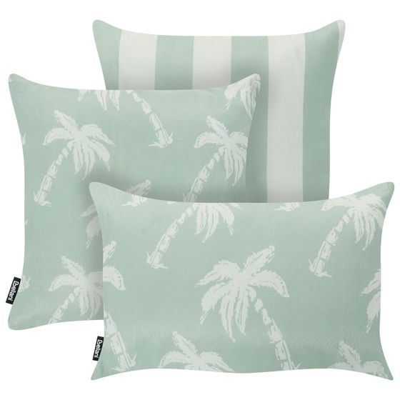 Set med 3 utomhusdynor BONNETIA Växtmotiv 30 x 50 cm 45 x 45 cm Ljusgrön