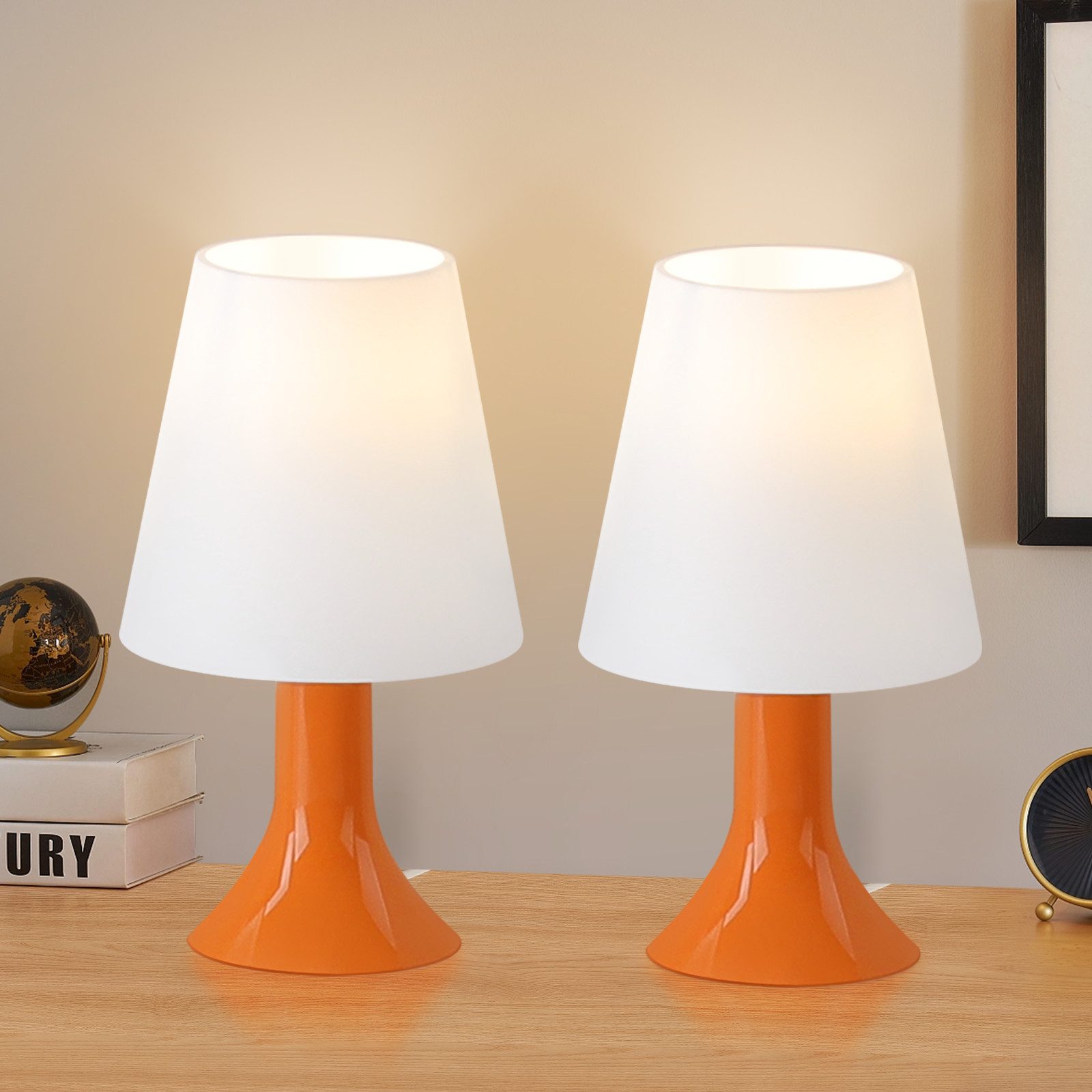 NETTLIFE Nattduksbordslampa, vardagsrum, bordslampa, med sladd - bordslampset, 2 små, glödlampor, E14 modern, orange