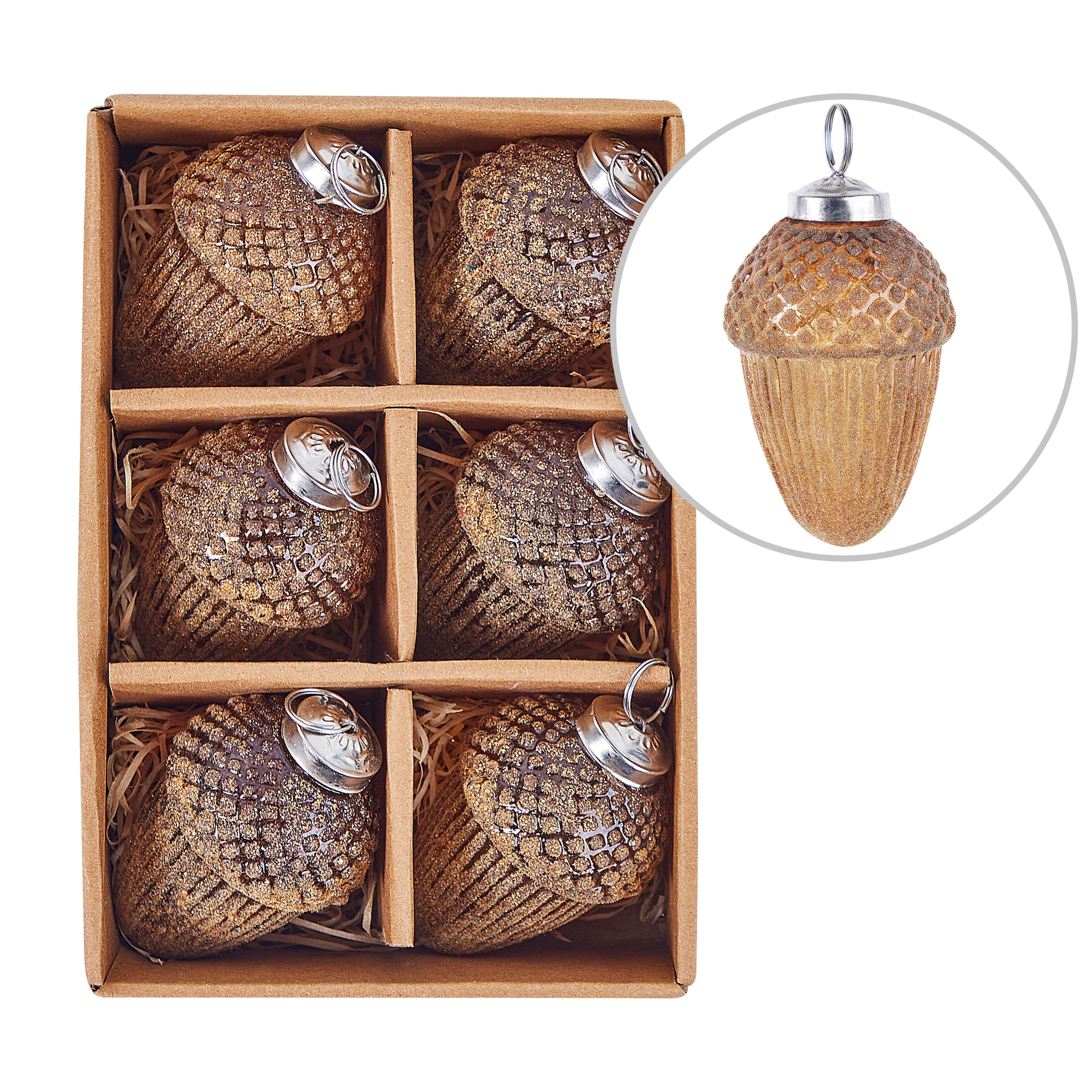 Set med 6 julgranskulor AMBRE Glas Guld