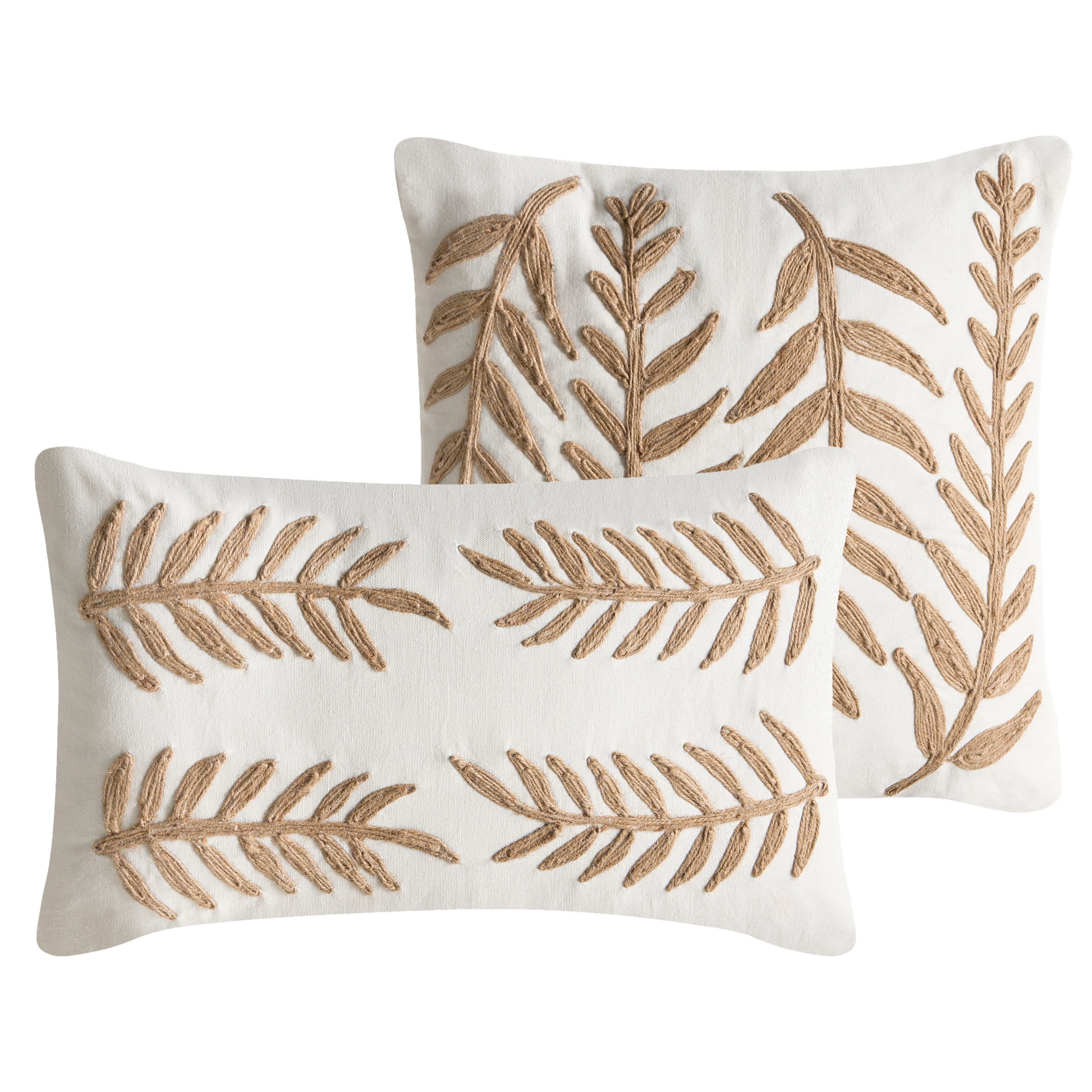 Set med 2 prydnadskuddar GARCINIA 30 x 50 cm 45 x 45 cm Bomull Vit Blommigt tryck