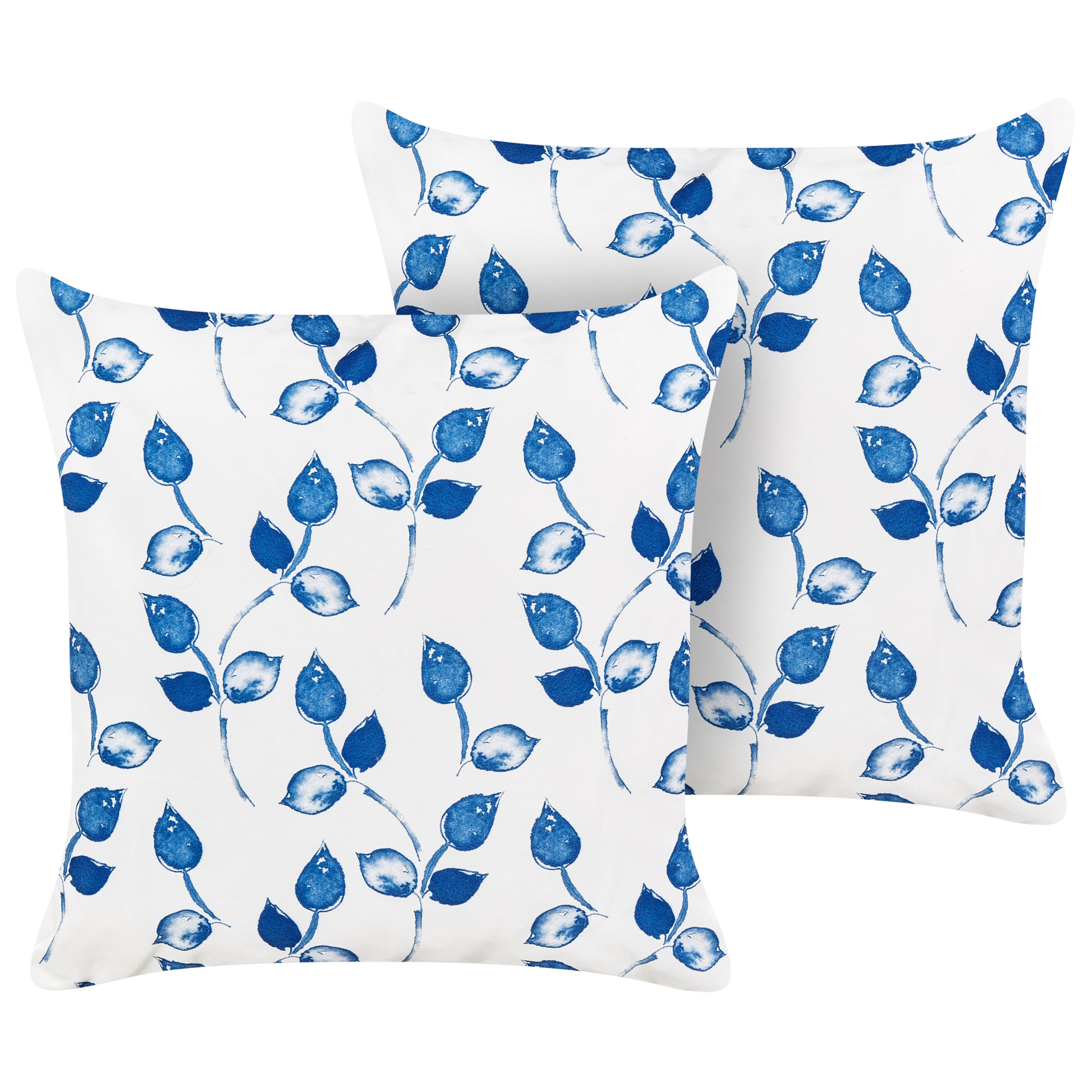 Set med 2 utomhusdynor TORBORA Växtmotiv 45 x 45 cm Vit Blå