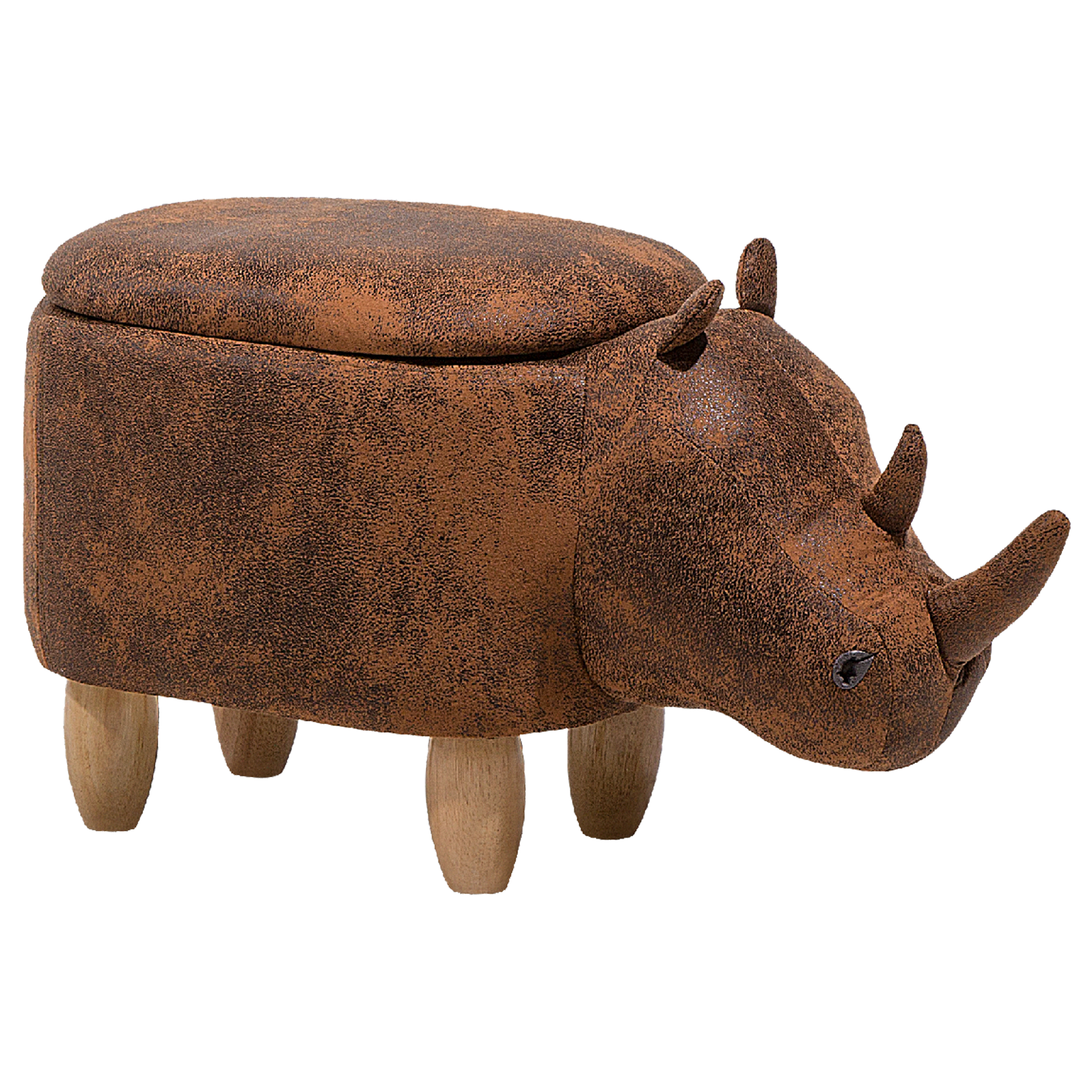 Djurpuff med förvaring RHINO Noshörning Konstläder Ljusbrun