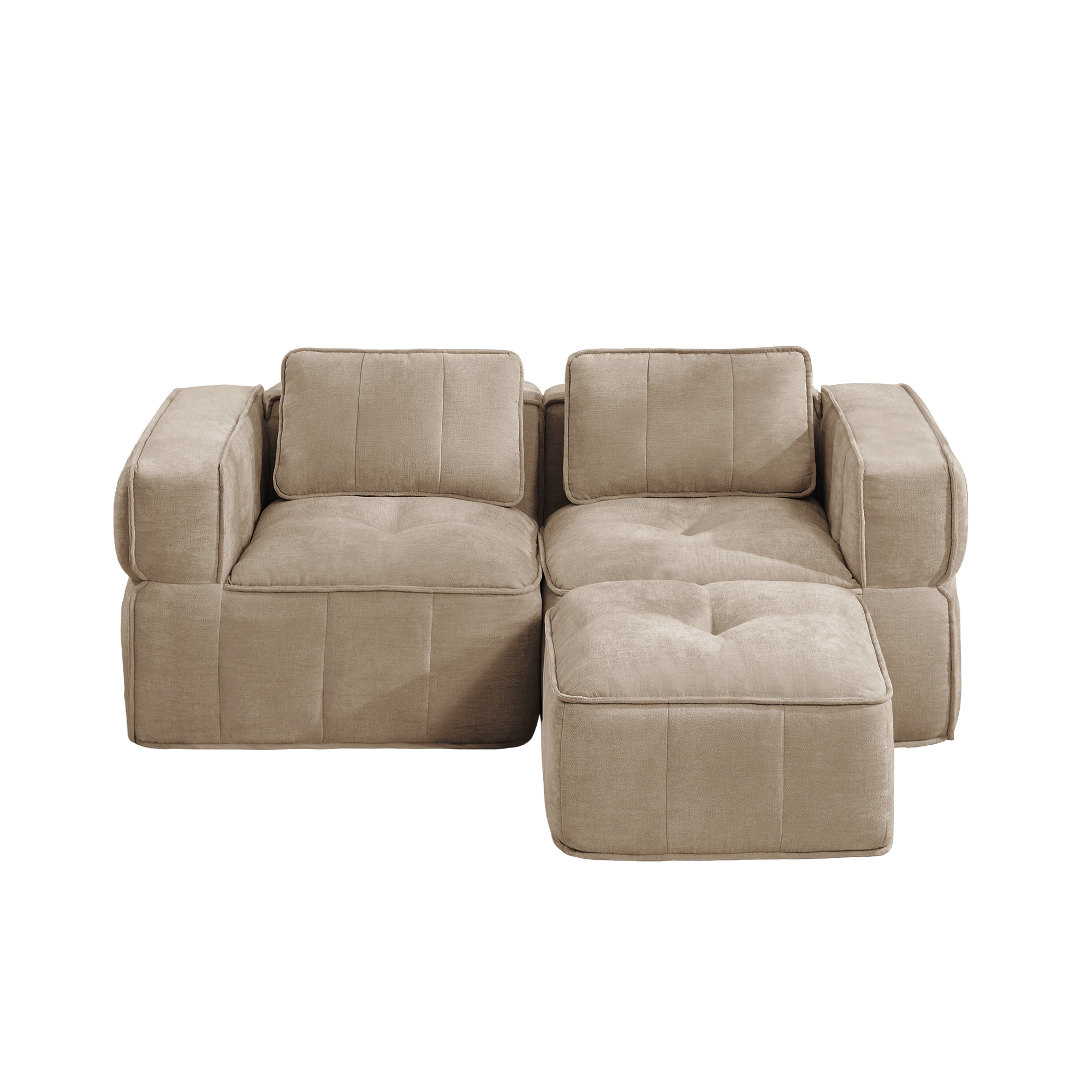 2-sitssoffa med fotpall, minimalistisk, polyester-sandfärgad