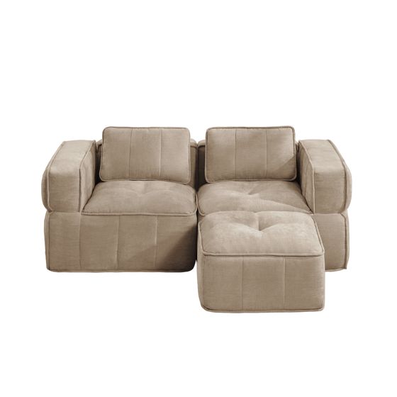 2-sitssoffa med fotpall, minimalistisk, polyester-sandfärgad