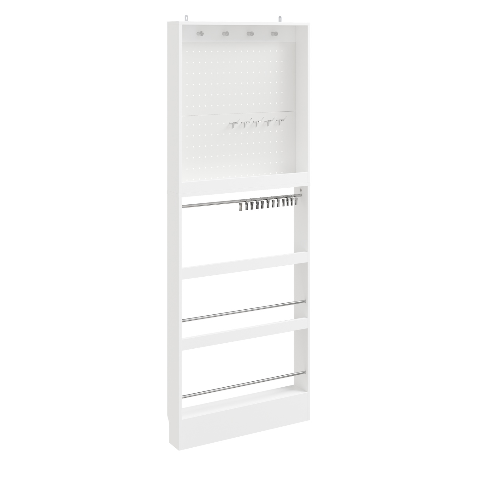 Väggmonterad klädkrok med perforerad panel, vit, 190x67 cm, FHK39-W