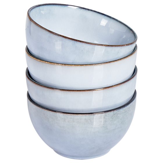 Set med 4 skålar JUNIPER Stengods Ljusblå 14 cm