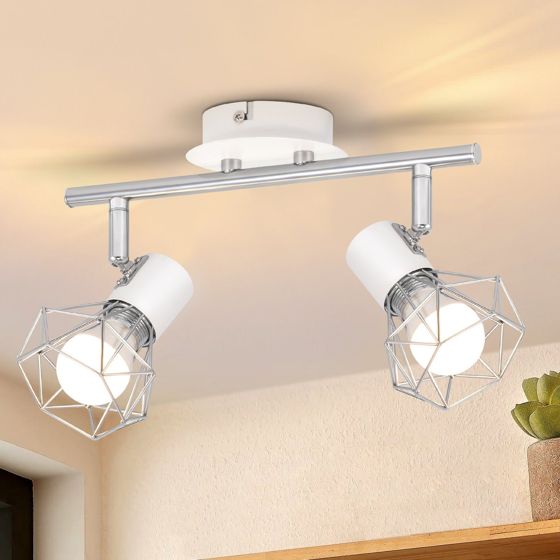 NETTLIFE 2 x E14 industriell metallvit vridbar takspotlight, 350° justerbar, för inomhusbruk på kontor, omklädningsrum