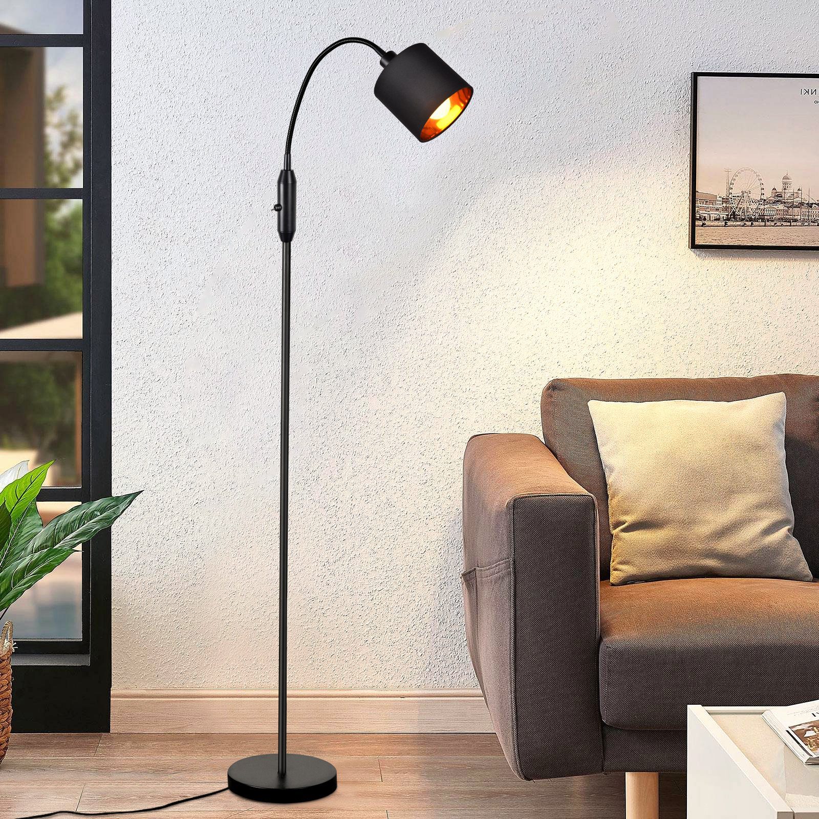 NETTLIFE Vintage svart golvlampa i vardagsrum, modern tyggolvlampa med 360° roterande båge, E14 vippströmbrytare, utan glödlampa.