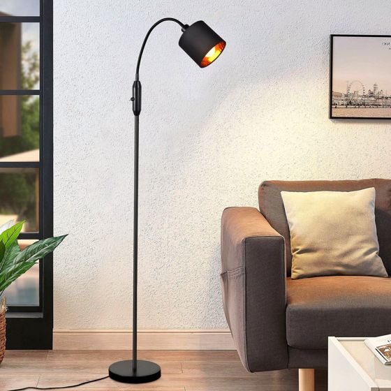 NETTLIFE Vintage svart golvlampa i vardagsrum, modern tyggolvlampa med 360° roterande båge, E14 vippströmbrytare, utan glödlampa.