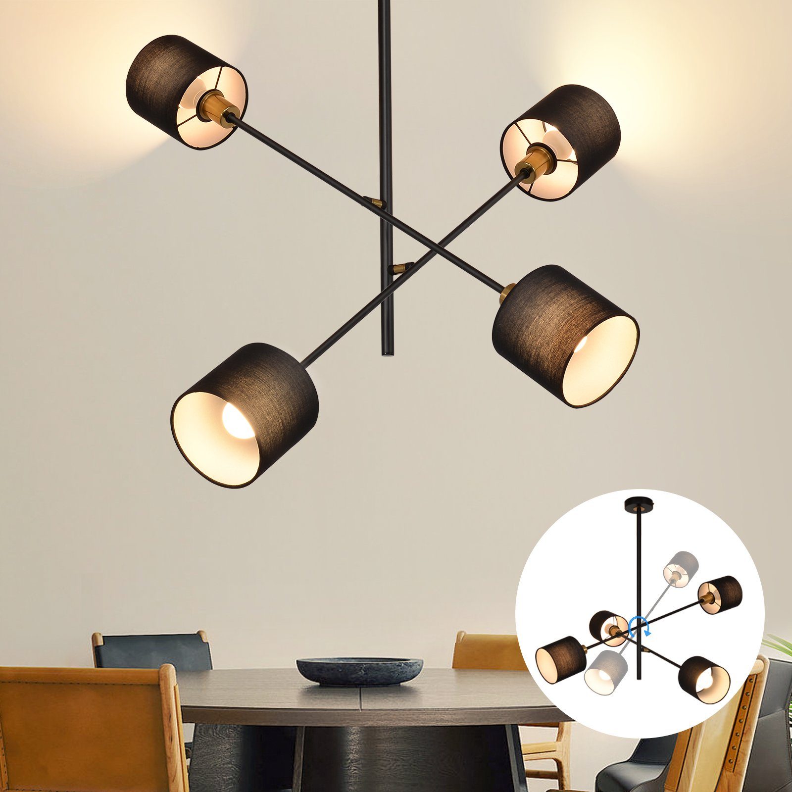 NETTLIFE svart, metall, pendellampa, E14 max. 25W, diameter, 85cm, 4 lampor, lampskärm, vardagsrum, matsal, lampa Vintage