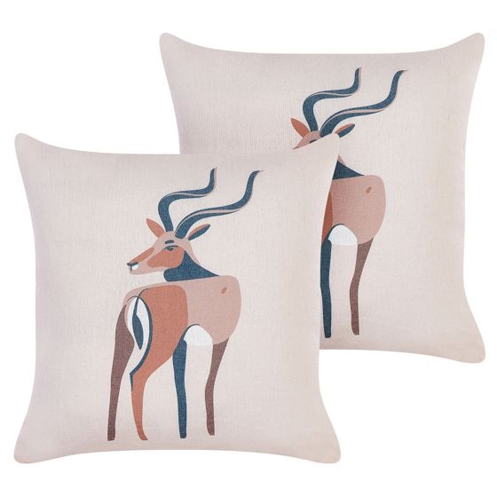 Set med 2 prydnadskuddar ABAL 45 x 45 cm Beige Djurtryck
