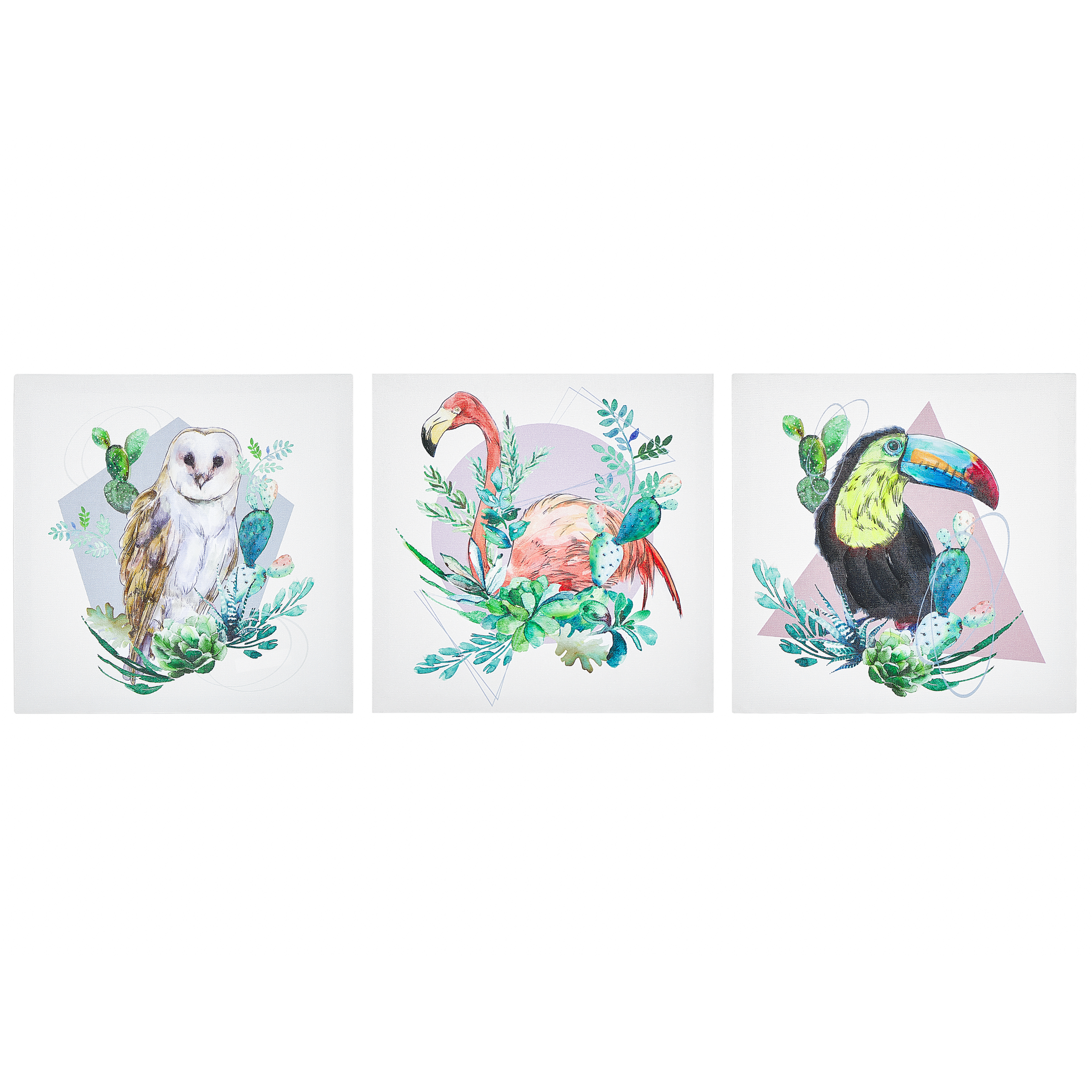 Set med 3 canvastavlor MENAKA 30 x 30 cm Djurmotiv Flerfärgad