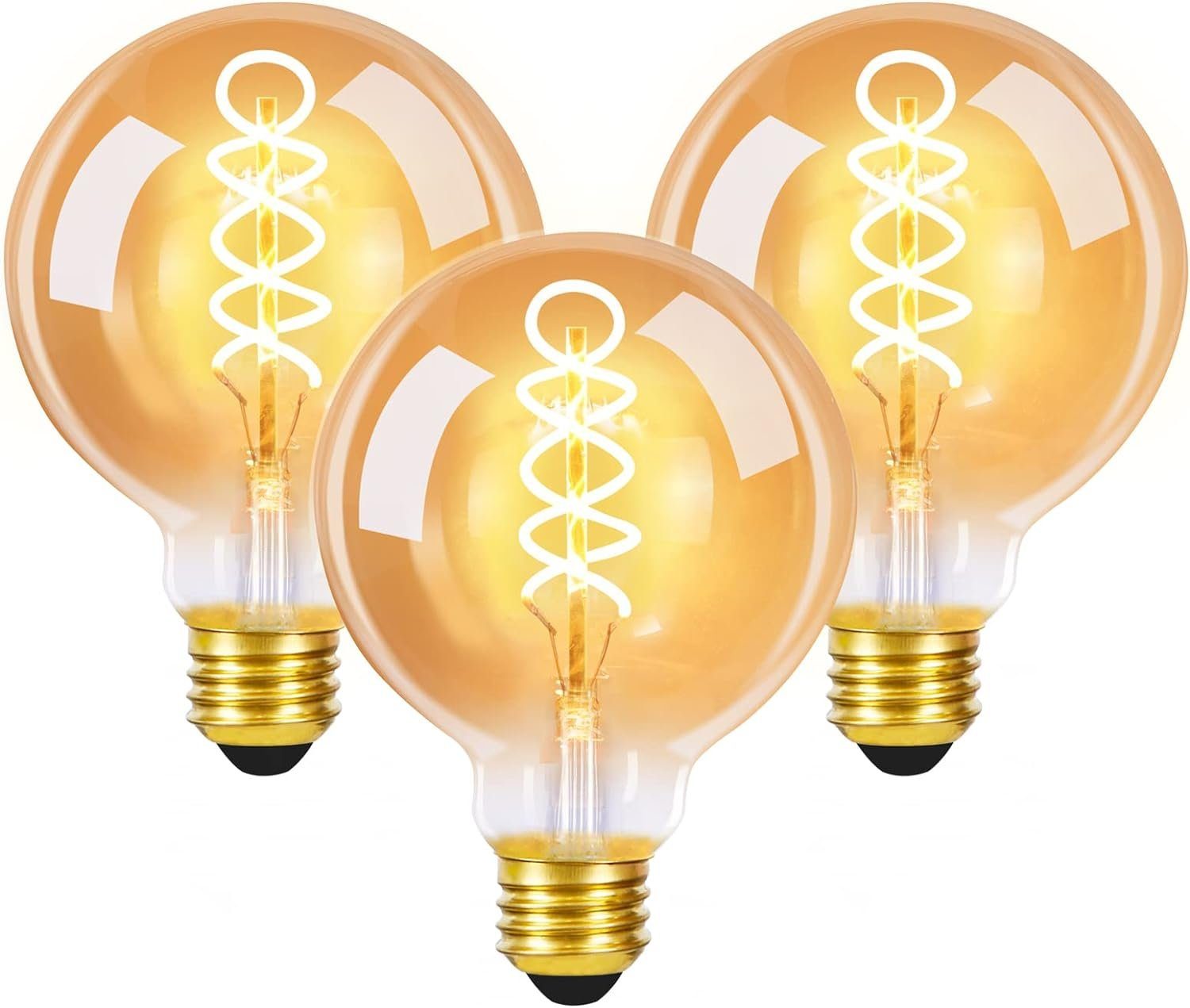 NETTLIFE 3 st E27 LED - vintage - lampor retro Edison - lampa G80 4W dekorativ sfärisk glödlampa varmvit 2200K