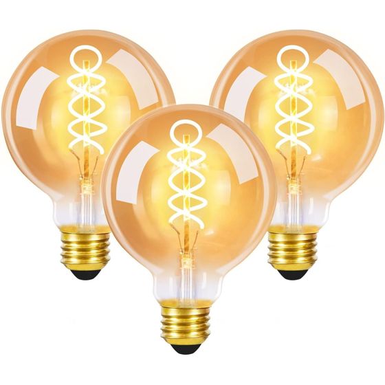 NETTLIFE 3 st E27 LED - vintage - lampor retro Edison - lampa G80 4W dekorativ sfärisk glödlampa varmvit 2200K