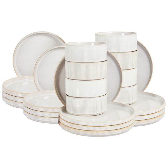 Set med 24 matserviser SPIKENARD Stengods Off-White