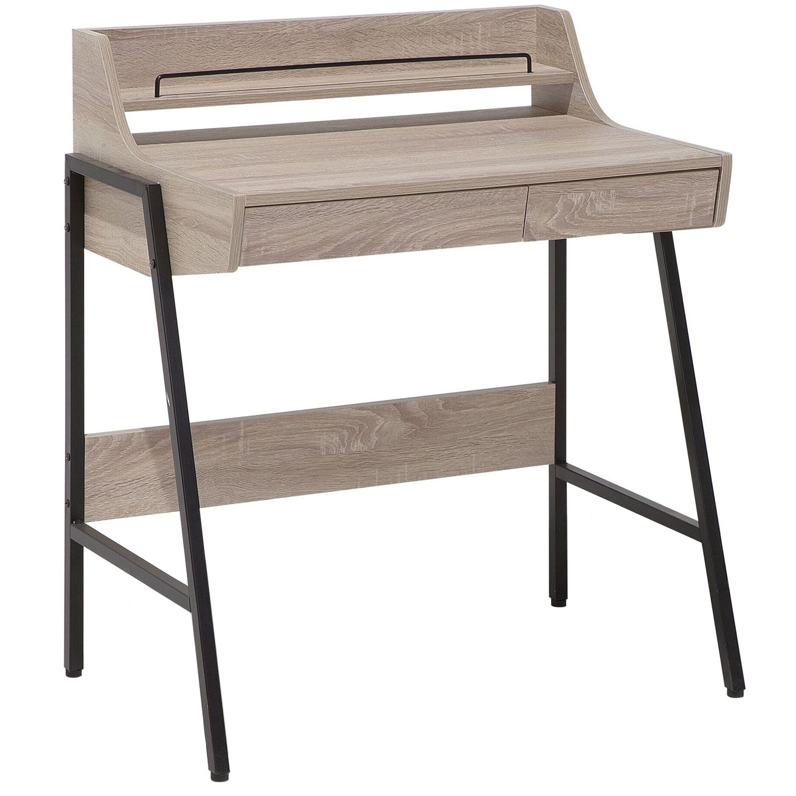 Skrivbord med överskåp för hemmakontoret BROXTON 77 cm 46 cm med lådor Ljusbrun