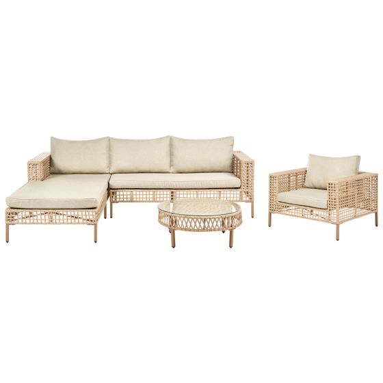 Trädgårdssoffgrupp med bord 4-sits CALASETTA Konstrotting Beige Högervänd