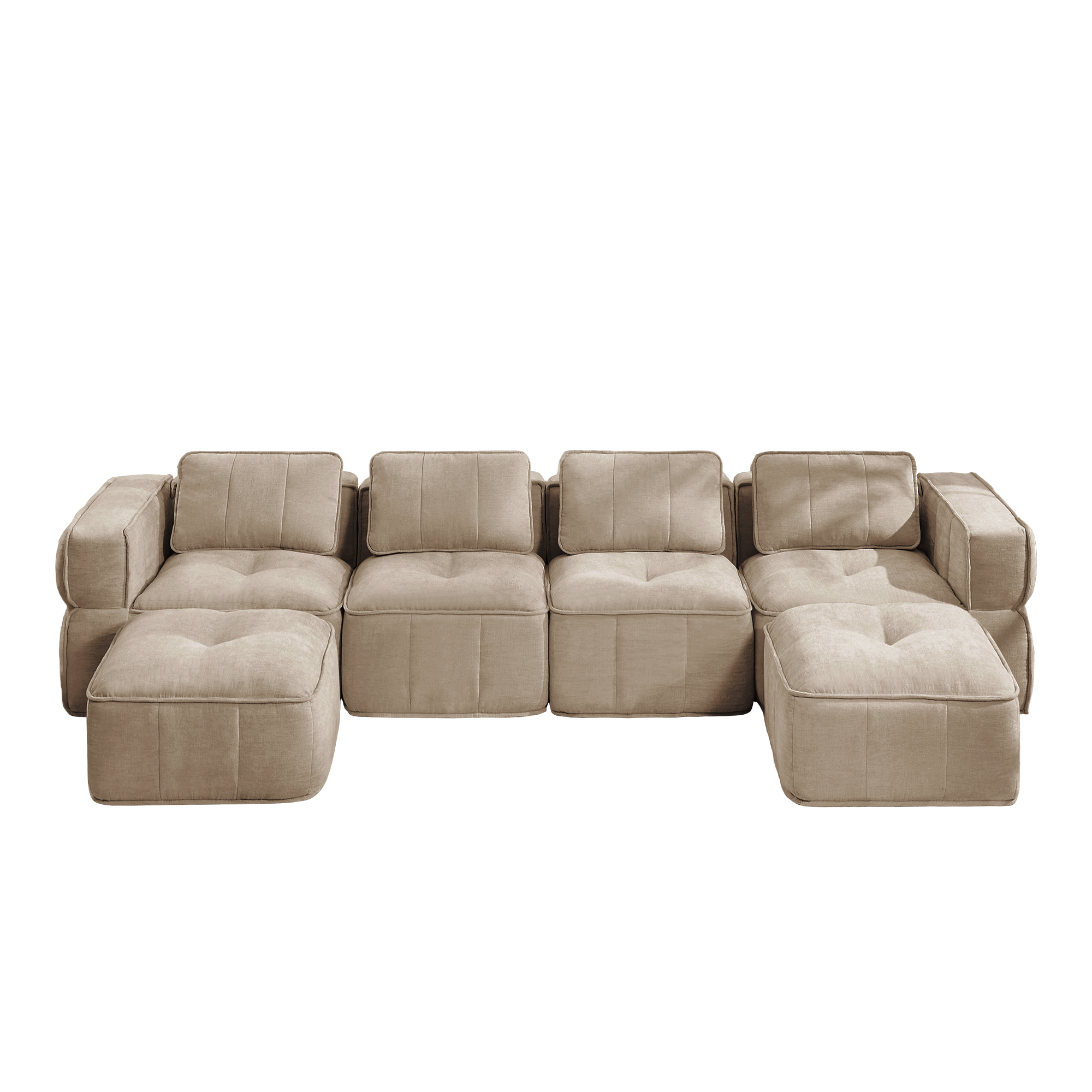 4-sitssoffa med 2 fotpallar, minimalistisk, polyester-sandfärgad