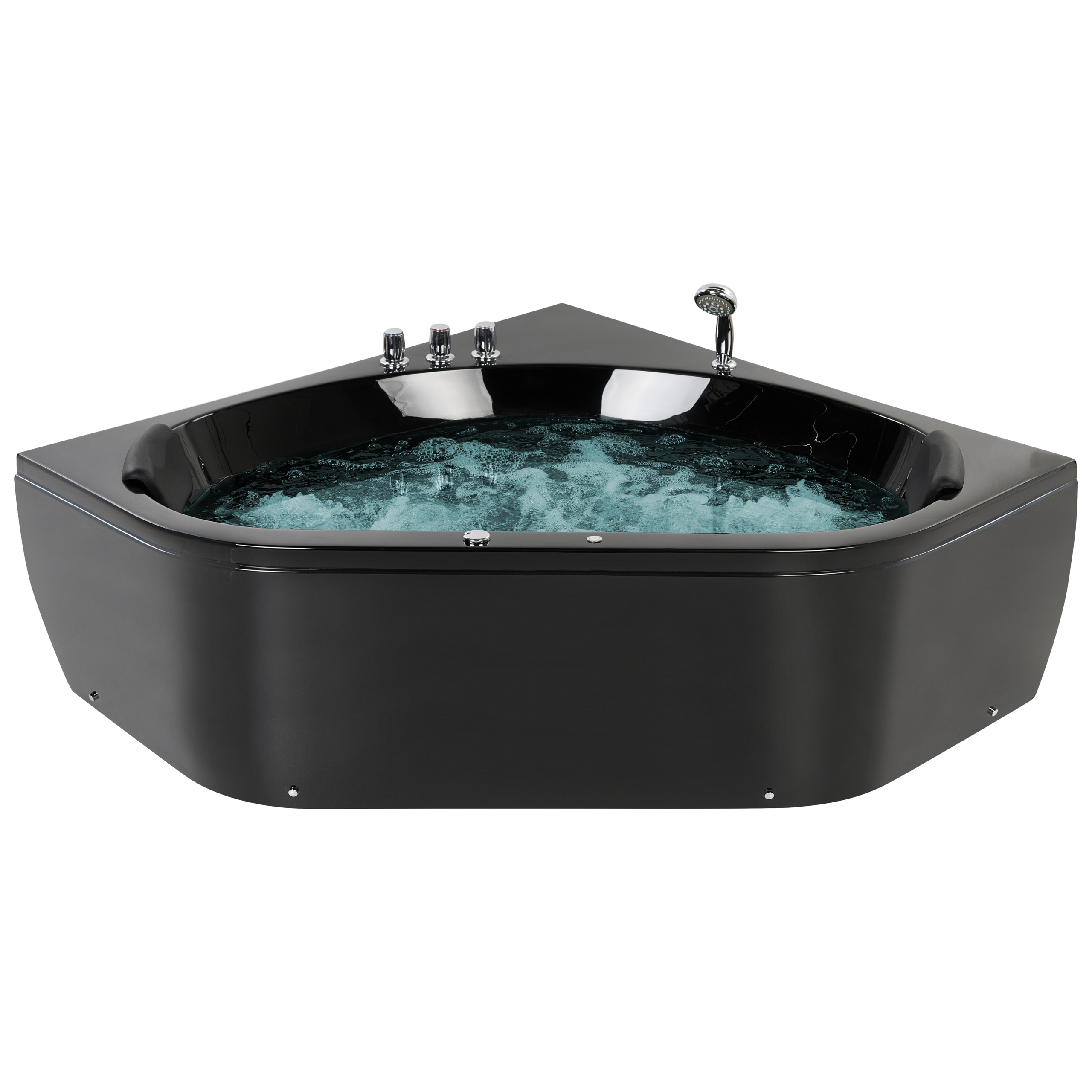 Hörnbubbelbadkar med LED MEVES 1400 x 1400 mm Svart